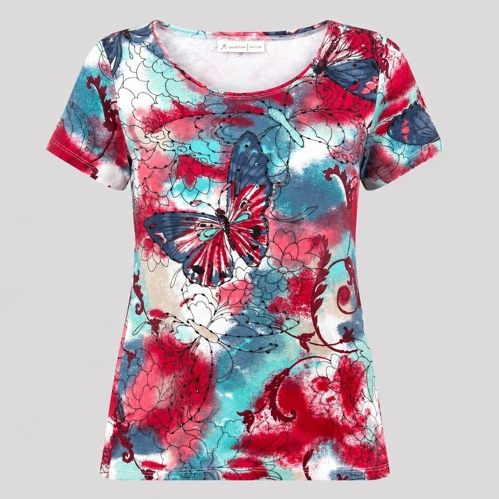 JM Collection Petite Butterfly Floral Beaded Top Medium NWT Cottagecore